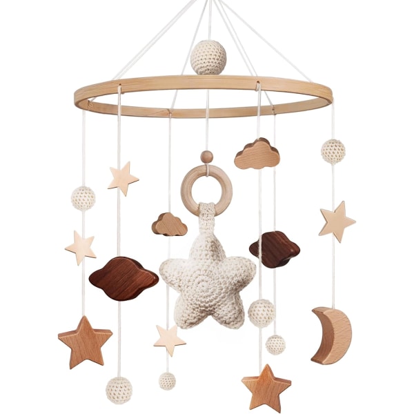 1 stk Baby Crib Mobil med Wooden Stars Mobil Baby Girl Bell Wind