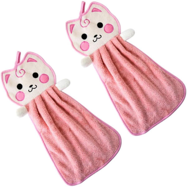 Børnebandana 2 stk. Pink Cute Håndklæder Kat Hængende Håndklæder Køkken