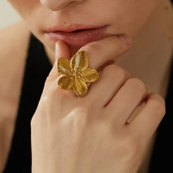 Enkel blomst åben ring, romantisk ring, trendy justerbar ring