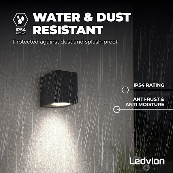 LED-vägglampa för utomhusbruk - Svart - Kub - Fyrkantig - 1x GU10 Down - W