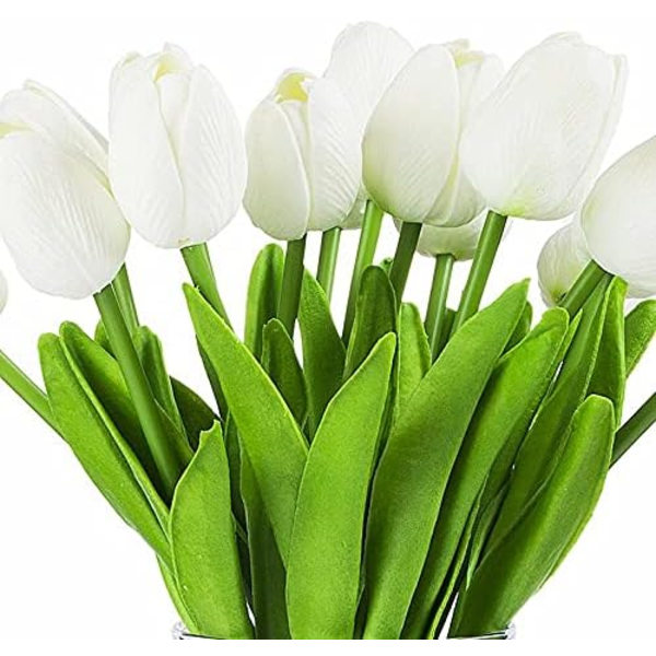 12 stk. Kunstige tulipaner i latex, kunstige blomster med ekte preg, hvite