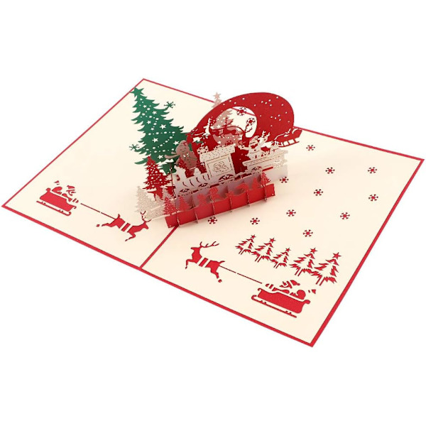 3D Jul-kort, 3D Pop-up Jul-kort Festlig Presentkort Chr