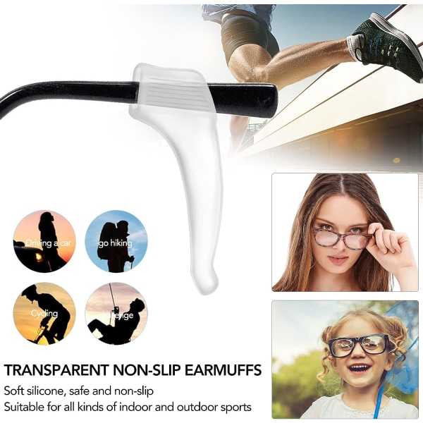 10 par (transparent) halkfria silikonöronkuddar för glasögon, glasögon