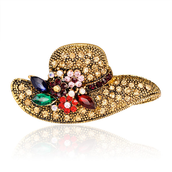 Fint nyt legering broche, solhat med diamanter antik guld broche,