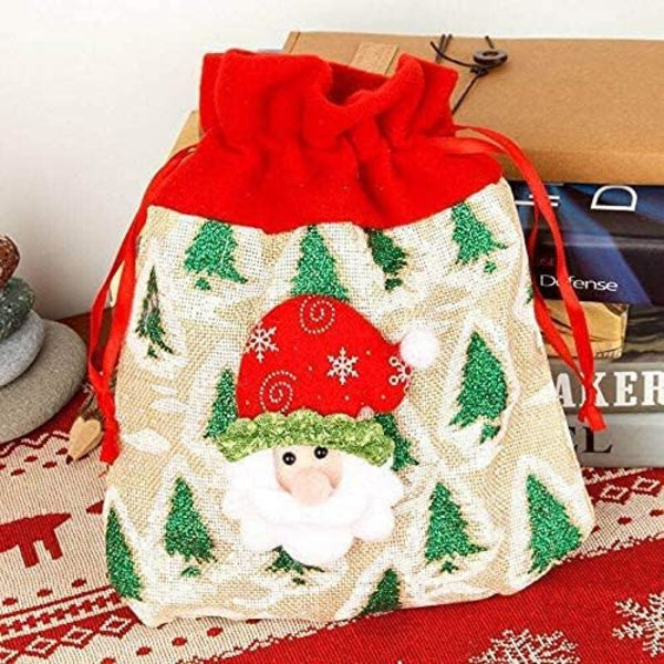 4 stk. Julegodteposer Stof Poser med Snøre Gave Giveaways f