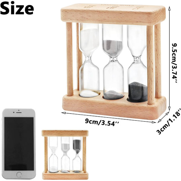 (Hvit+grå+svart) Timeglass Timer 1+3+5 Minutters Mini Tretre Timeglass