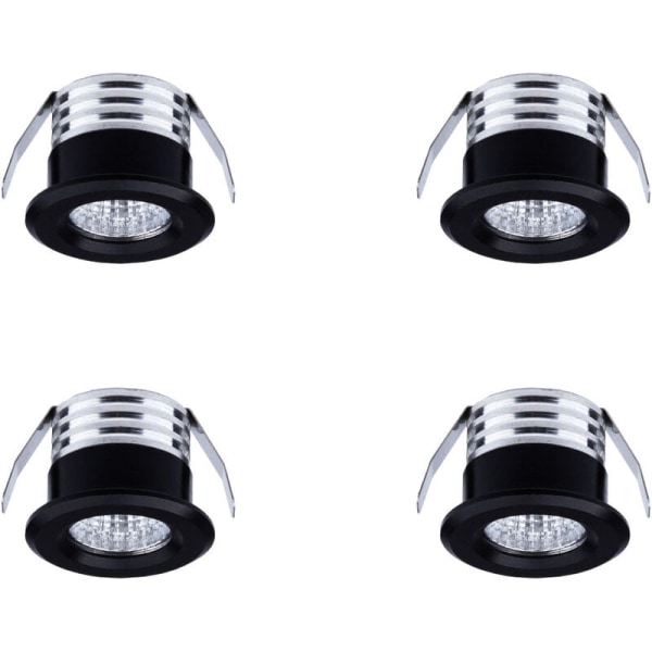 Set med 4 mini infällda LED-spotlights, 3 W, kallvitt ljus svart