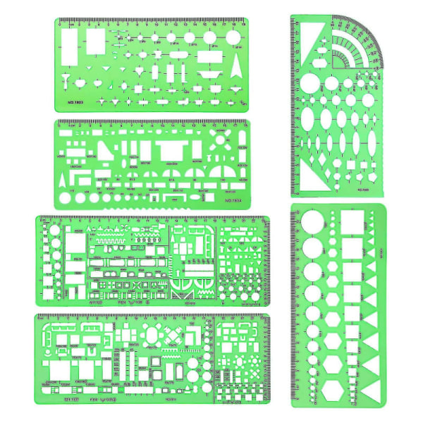 6 Pcs Architect Multi Purpose Drawing Template Set House Plan Int