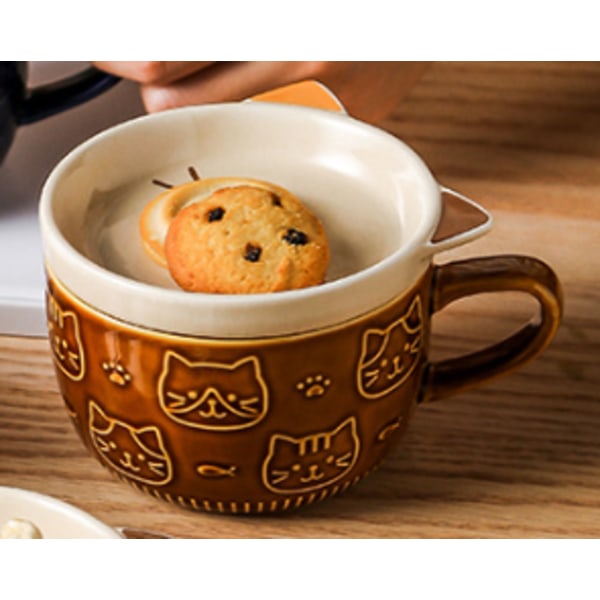 300ml, Kaffe Färg, Japansk Stil Söta Kreativa Keramiska Kopp Katt