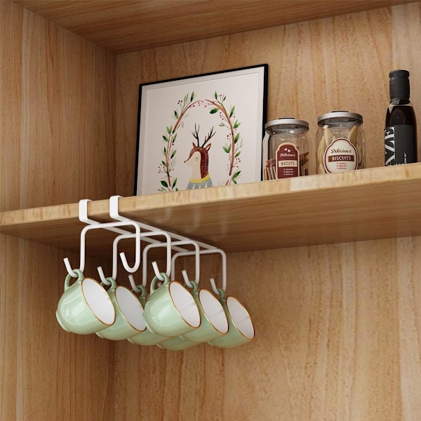 Krus holder 2 stk. Under hylde krus holder Hvid med 8 kroge Under-C