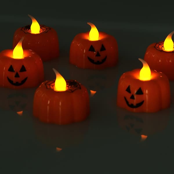 6x Halloween LED-teljus - Gresskar Glitter Teljus - Batteri