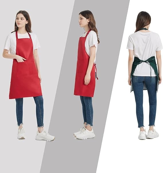 4-pack kockförkläden, 2 gröna och 2 röda förkläden med 2 fickor, vattentäta