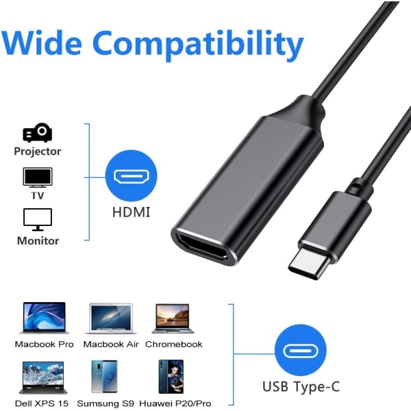USB C til HDMI-adapter, USB Type C til HDMI 4k-adapter (Thunderbolt