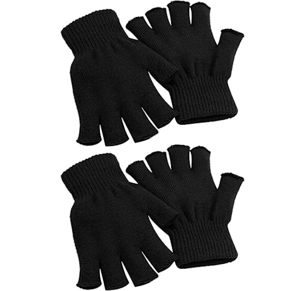 2 Par Halvfinger Vinterhansker - Unisex - Svart
