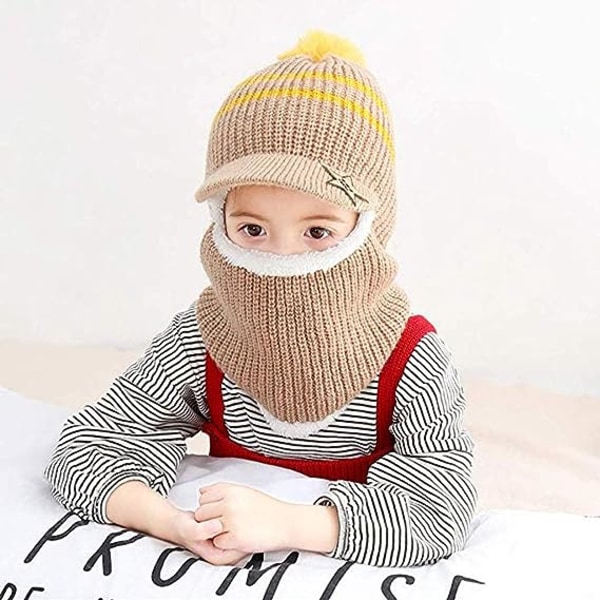 Vintervarm barnhatt stickad fleece mössa hatt med visirhuva Ea