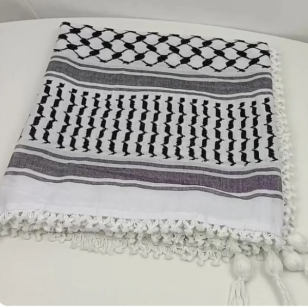 Palestinasjal, Keffiyeh, bred med tofsar, arabiskt hundtandsmönster