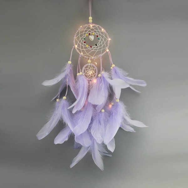 Feather Dream Catcher with LED Lights, Handmade Portable Decorati