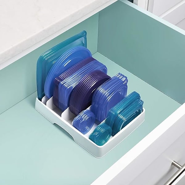 Förvaringsorganisatör för matbehållarlock, stor justerbar plastlockförvaring