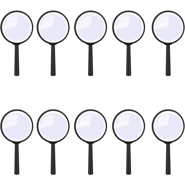 10 st plastförstoringsglas, svart förstoringsglas för