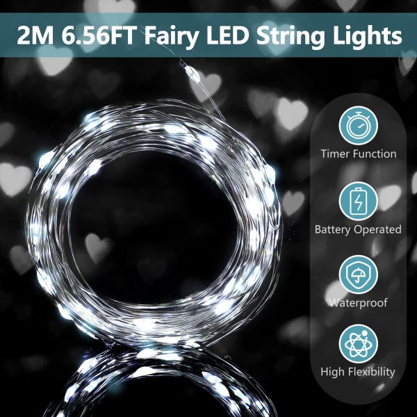 Paristokäyttöinen LED-valosarja 2M 20 LEDiä Mini LED-valosarja