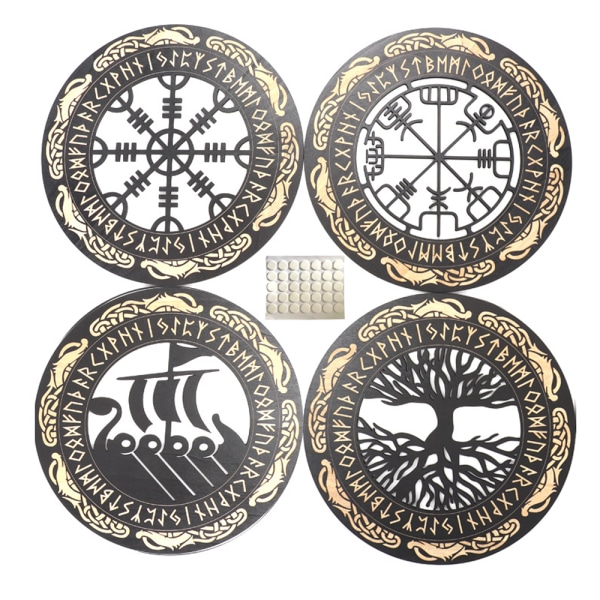 Set of 4 Wooden Viking Wall Decor - Tree of Life - Norse Wall Dec