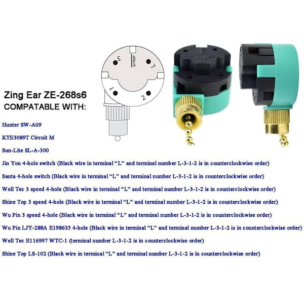 3 st ZE-268S6 takfläktbrytare 3 hastigheter 4 trådar för takfa
