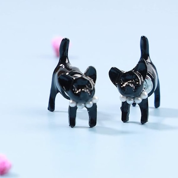 Perle Kat Stud Øreringe Sorte Killing Stud Øreringe På Ryggen Hip-Ho