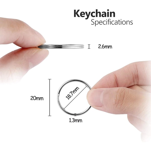 100-pack 20 mm runda nyckelringar, hårda och hållbara, applicera nyckel för