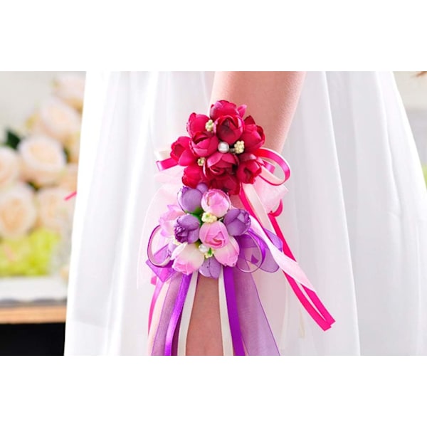 6 stk. tilfældige stof farve simulation perle blomster armbånd bryllup