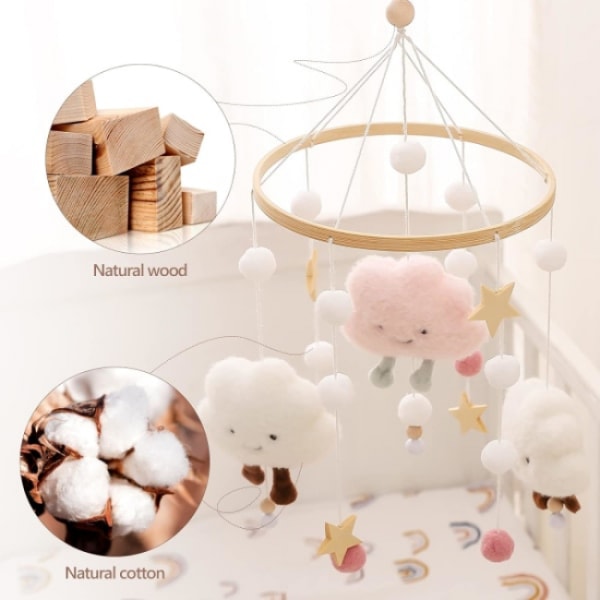 1 stk. Baby Chime med filtbolde skyer stjerner Baby Mobile Træ Mo