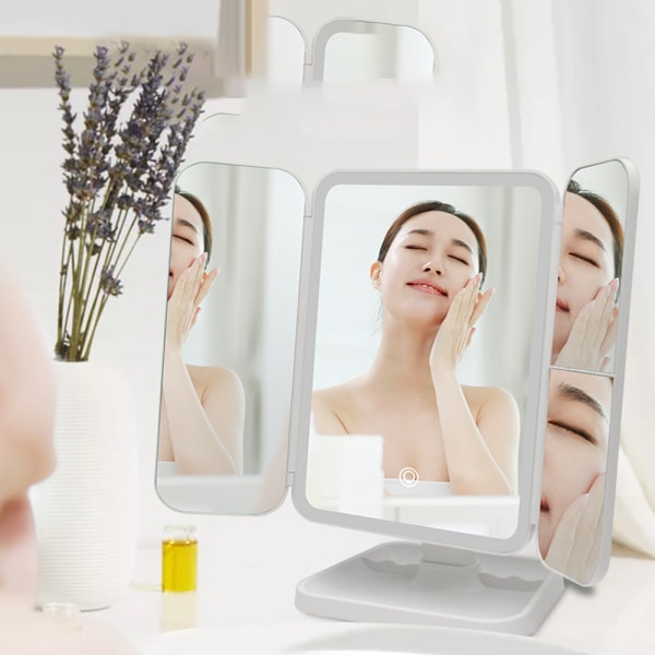 Lighted Tri-Fold Makeup Mirror med 52 LED-lys 2X / 3X forstørrende annonse