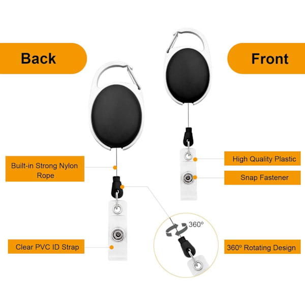 2 stk. Retractible Badge Holder Karabinhage Reel Clip på ID-kortholder