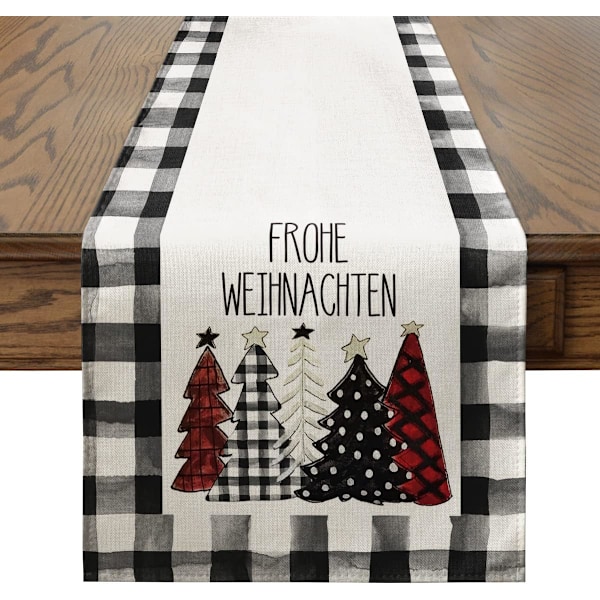 Plaid Trees Christmas Table Runner, Washable Modern Winter Kitche