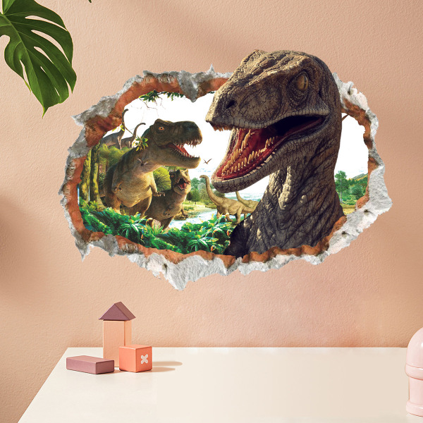 Ødelagt væg 3D dyre dinosaur vægklistermærke soveværelse stue c
