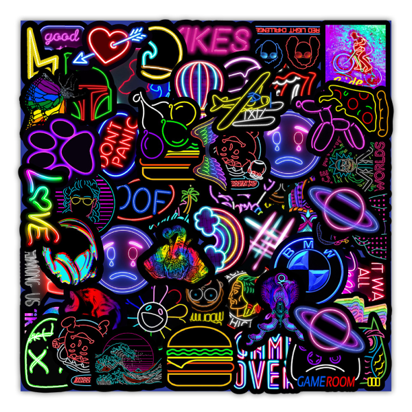 （2）50 Graffiti Neon Stickers Mobiltelefon Laptop Vattenkopp Vattenp