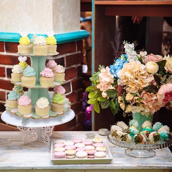 3-vånings cupcake-ställ i kartong, cupcake-ställ för babyshower, barn