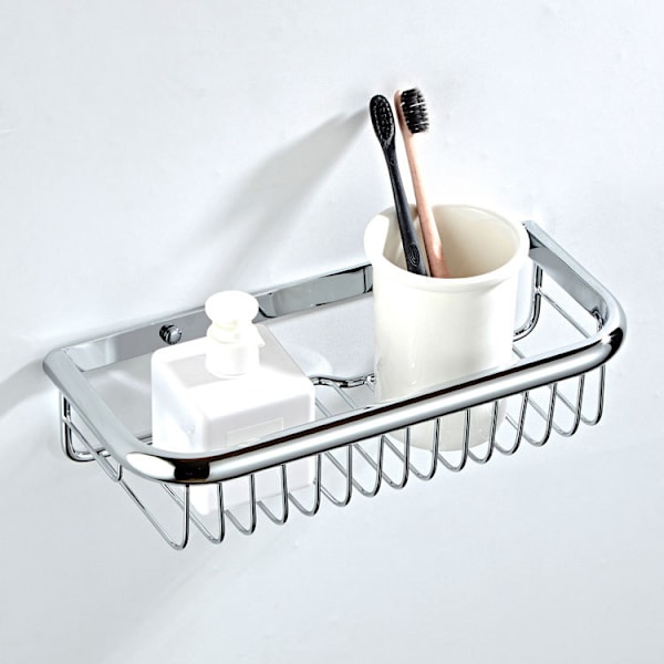 Chrome Rustproof Bath Shelf Shower Caddy, Veggmontert Rektangulær Kurv f