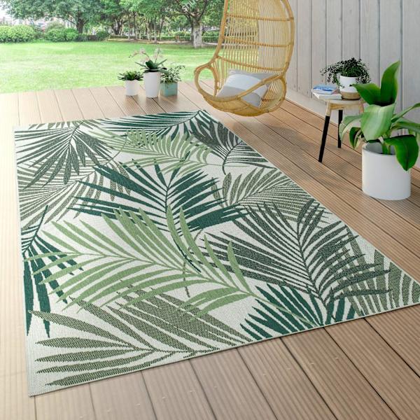 Inomhus- och utomhusmatta plattvävd djungelutskuren blommig palmbladsdesign