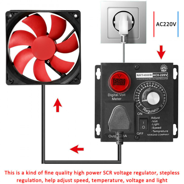 SCR stegløs spenningsregulator med indikatorlys, dimming, spe