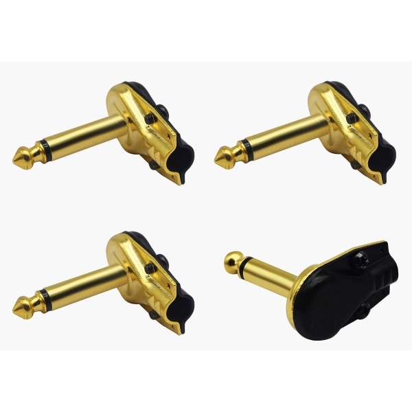 4pcs Right Angle Speaker Connector Patch Cable Male 6.35mm Gold P