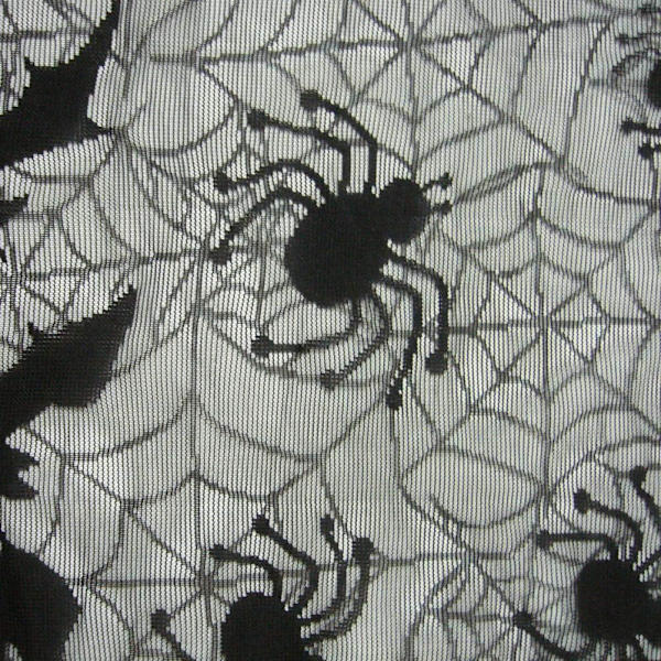 (Musta) Hämähäkinseitti Lepakot Ikkunaverho Halloween Pitsi Takka M