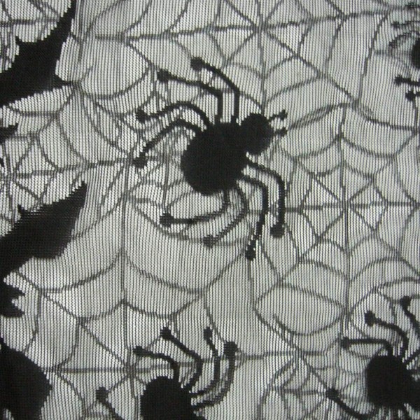 (Sort) Spider Web Bats Vindue Gardin Halloween Blonder Pejs M
