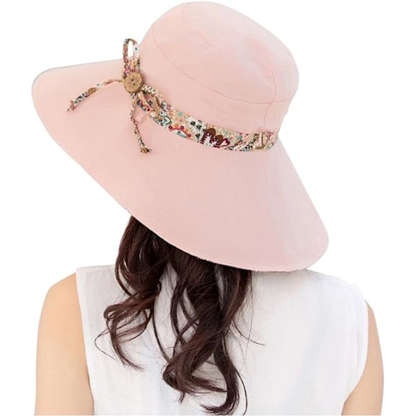 (Rosa) Dame Solhatter Justerbar Bomull Bred Bremskjerm Sommer B
