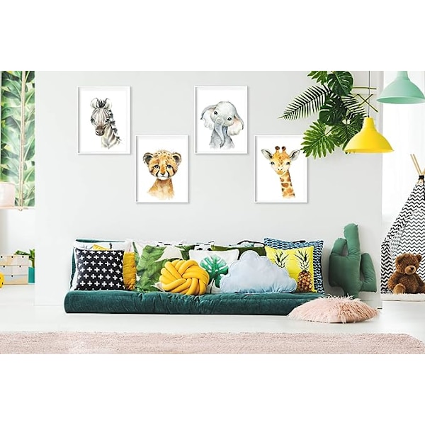Sæt med 4 børneværelsesplakater - Baby Boy eller Baby Girl plakat - Jungle
