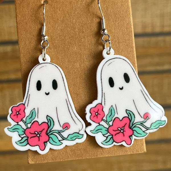 （1）Halloween Akrylörhängen Söt Pumpa Spöke Liten Fladdermus Skalle
