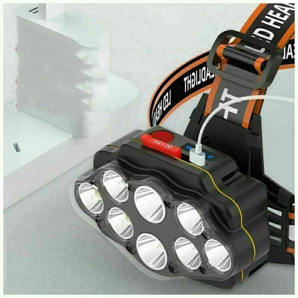 Päälamppu, 8 Lumenia USB-ladattava LED-tehokas vedenpitävä otsalamppu