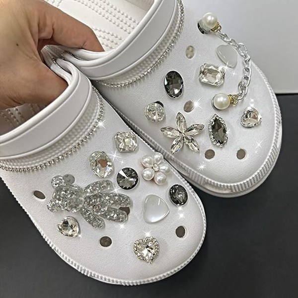 17 st skoprydnader för silver för Croc-prydnader, bildekoration
