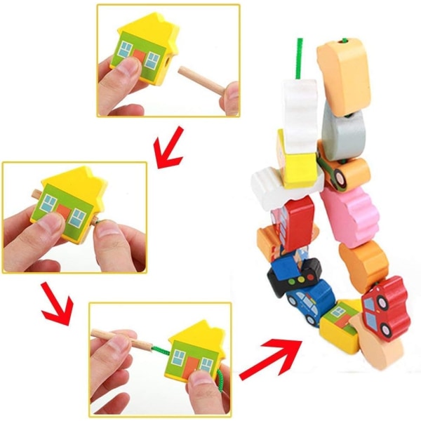 Perler leker i tre, perler til snøring, leker for barn, terninger for gutter og jenter