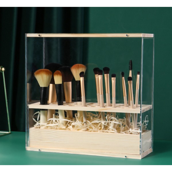 31 hole transparent bamboo makeup brush holder with transparent a