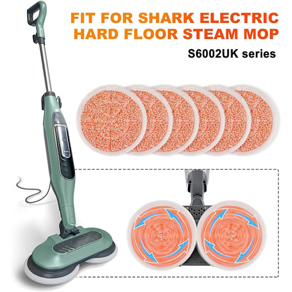 6 stk. (Orange new)  S6002UK Dampmoppe Puder Kompatibel med Shark S